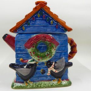 Debbie Mumm Hand Painted Christmas Birdhouse Single Serve Teapot By Sakura